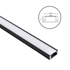 Black aluminium profile without tabs for LED strip with opaline diffuser W.17,4xH.7mm
