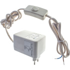 Cord-set with 2,0m white cable 2x0,75mm², transformer, EU 2P non-rewirable plug and hand switch
