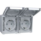 Two Safety Earth Sockets (Schuko Type) ESTANQUE48, Double Horizontal Base 16A 250Vac IP65 IK07, grey