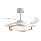 Ventilador DC OLAS blanca/oro, 4 aspas retráctiles, 72W LED 3000|4000|6000K, Al.35xD.108/50cm