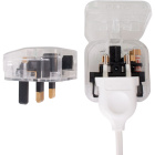 Transparent plug adapter European to UK, 3A fuse, in polycarbonate