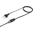 Cord-set with 3, 0m black cable 2x0, 75mm², black EU 2P non-rewirable plug and hand switch