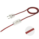 Cord-set with 2,0m red cable 2x0,75mm², transparent EU 2P non-rewirable plug and hand switch
