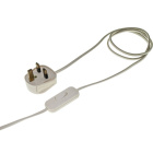 Conexión 2,0m con cable 2x0,75mm² transparente, clavija inglesa (UK) blanca e interruptor de mano