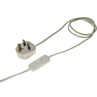 Cord-set with 2, 0m white cable 2x0, 75mm², white British (UK) plug and hand switch