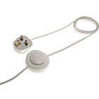 Cord-set with 3,0m white cable 2x0,75mm², white British (UK) plug and footer switch