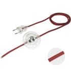 Cord-set with 3,0m red cable 2x0,75mm², transparent EU 2P non-rewirable plug and footer switch