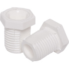 Hex-head nipple with 12mm long thread M10x1 and anti-rotation milling, in white thermoplastic resin