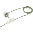 Cord-set with 2,0m transparent cable 3x0,75mm² with transparent Schuko 2P+T plug and hand switch