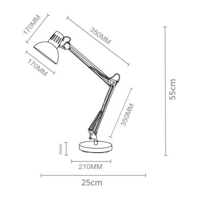 Candeeiro de mesa ARQUITECT articulado 1xE27 C.20xL.50xAlt.Reg.cm Preto