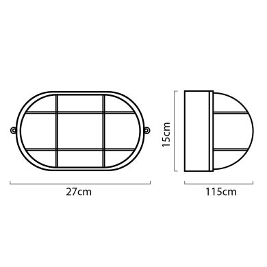 Aplique CAIA grande IP44 1xE27 C.27xL.11xAlt.15,5cm Policarbonato (PC) + Vidro Preto