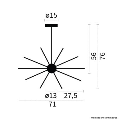 Candeeiro de tecto DOLORES 12xE27 Alt.76xD.71cm Preto