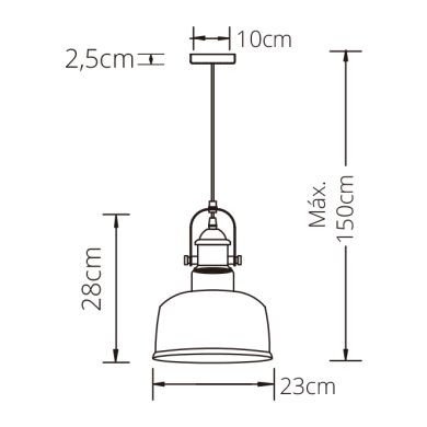 Suspensão LILA 1xE27 Alt.Reg.xD.23cm Conhac