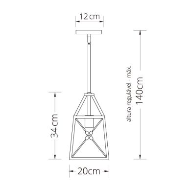 Suspensão PAVEL 1xE27 C.20xL.20xAlt.Reg.cm Preto/Dourado