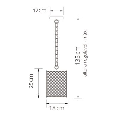 Suspensão DAVY 1xE27 Alt.Reg.xD.18cm Preto/Cromado