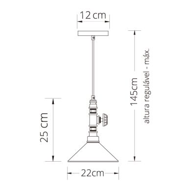 Suspensão BENTZ 1xE27 Alt.Reg.xD.22cm Preto/Dourado