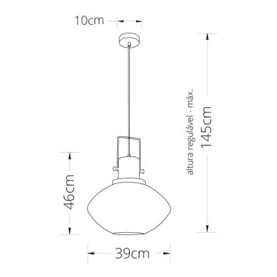 Suspensão LUMIERE 1xE27 Alt.Reg.xD.40cm Preto