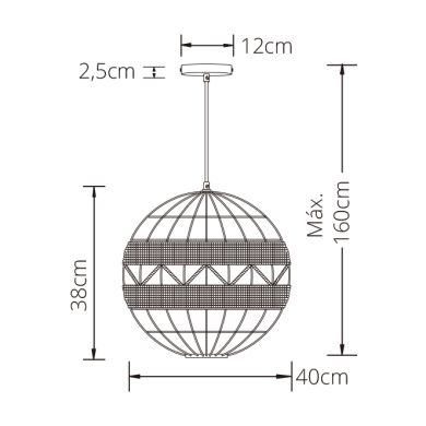 Suspensão SOLANA 1xE27 Alt.Reg.xD.41cm Corda Preto