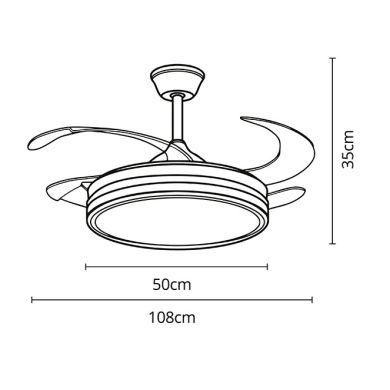 Ventoinha de tecto COCON oxidada, 4 palas retráteis, 72W LED 3000|4000|6000K, Alt.35xD.108/50cm