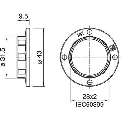 Arandela de resina termoplástica oro para portalámparas E14 con rosca 9, 5mm D.43mm