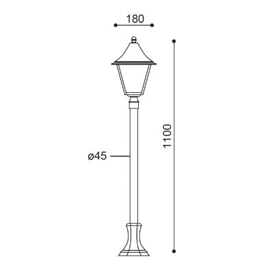 Pilar LINEK quadrado IP43 1xE27 C.18xL.18xAlt.110cm Preto