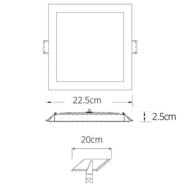 Foco de encastrar INTEGO 2.0 PC quadrado 18W LED 1850lm 3000K 120° C.22,5xL.22,5xAlt.2,5cm Branco