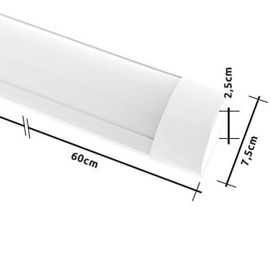 Régua ECOVISION BATTEN 60cm 1x18W LED 1260lm 6400K C.60xL.7,5xAlt.2,5cm Branco