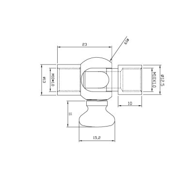 Giro Alt.5,9xD.1,6cm femea/macho M10x2 360°-90°, em latão bruto (GIRO SN10/10)