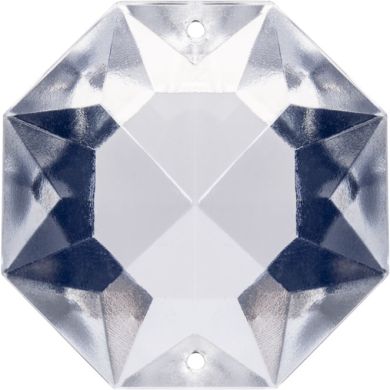 Glass octagon stone D.1,4cm 2 holes transparent (Box)