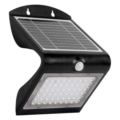 Aplique solar SOLARIS IP65 4W 500lm LED 4000K+LED traseiro 4000K C.14xL.11,48xAlt.21,11cm Preto