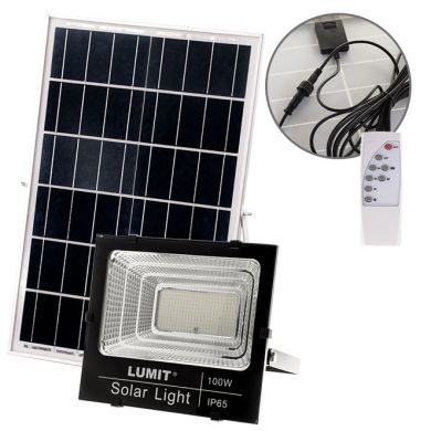 Solar Floodlight NAVARRE IP65 1x100W LED 2400lm 6500K L.28,5xW.9xH.25,5cm Black