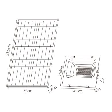 Projector solar NAVARRE IP65 1x100W LED 2400lm 6500K C.28,5xL.9xAlt.25,5cm Preto