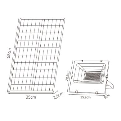 Projector solar NAVARRE IP65 1x150W LED 4000lm 6500K C.35,2xL.9xAlt.28,5cm Preto