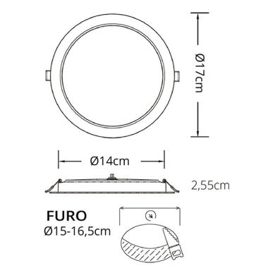 Foco de encastrar BUTUT redondo 18W LED 1600lm 4000K Alt.2,6xD.17,0cm Branco