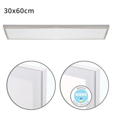 Surface Mounted Panel VOLTAIRE 30x60 36W LED 2880lm 4000K 120° W.60xW.30xH.2,3cm Nickel