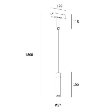 Suspensão para calha magnética PIQUET (2 condutores) 6W LED 250lm 3000K 38° Alt.150xD.2,7cm preto