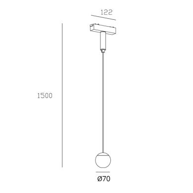 Suspensão para calha magnética PIQUET (2 condutores) 10W LED 550lm 3000K 38° Alt.150xD.7cm preto