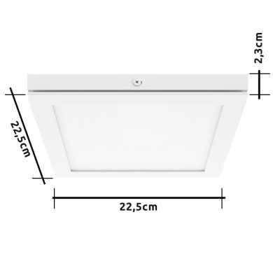 Painel de superfície TOLSTOI 22,5x22,5 18W LED 1080lm 6400K 120° C.22,5xL.22,5xAlt.2,3cm Branco