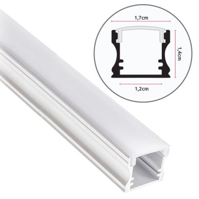 Deep Profile for LED strip without tabs with opaline diffuser W.17xH.14.5mm
