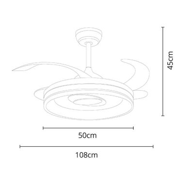 Ventilador DC URANO blanco, 4 aspas retráctiles, 72W LED 3000|4000|6000K, Al.45xD.108/50cm