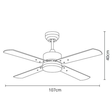 Ventoinha de tecto KENIA branca, 4 palas reversíveis, 18W LED 3000|4000|6500K, Alt.40xD.107cm