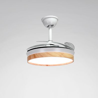 Ventoinha tecto COSMOS MINI branco/faia, 4palas retráteis, 48W LED 3000|4000|6000K, Alt.35xD.91/40cm