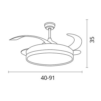 Ventoinha tecto COSMOS MINI branco/faia, 4palas retráteis, 48W LED 3000|4000|6000K, Alt.35xD.91/40cm