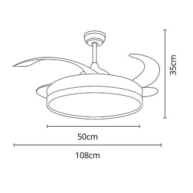 Ventoinha de tecto COSMOS oxidada/cerejeira, 4 palas retráteis, 72W LED 3000|4000|6000K A.35xD.108cm