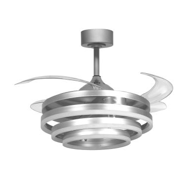 Ventilador DC SFERA niquel, 4 aspas retráctiles, 72W LED 3000|4000|6000K, Al.45xD.108/50cm