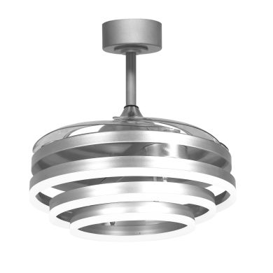 Ventilador DC SFERA niquel, 4 aspas retráctiles, 72W LED 3000|4000|6000K, Al.45xD.108/50cm