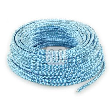Cable eléctrico cubierto con tela redonda flexible H03VV-F 2x0,75 D.6.2mm blanco/turquesa TO109