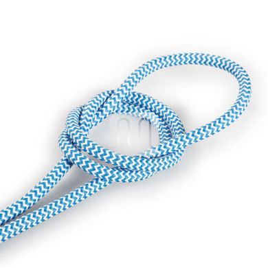 Flexible round fabric covered electrical cable H03VV-F 2x0,75 D.6.2mm white turquoise TO109