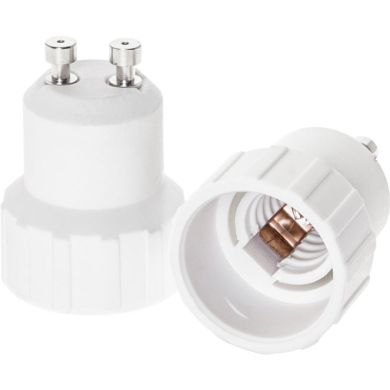 Plastic white plug adapter GU10 to E14 bulb 5x5x4,7cm, in plastic
