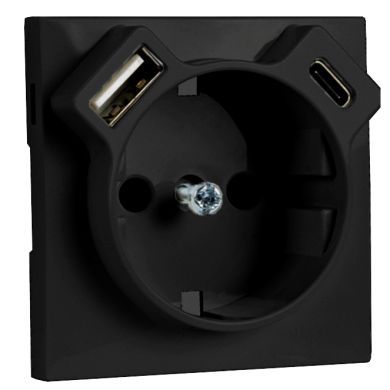 Cover Plate for Earth Socket Schuko + USB Type A and Type C, in matte black